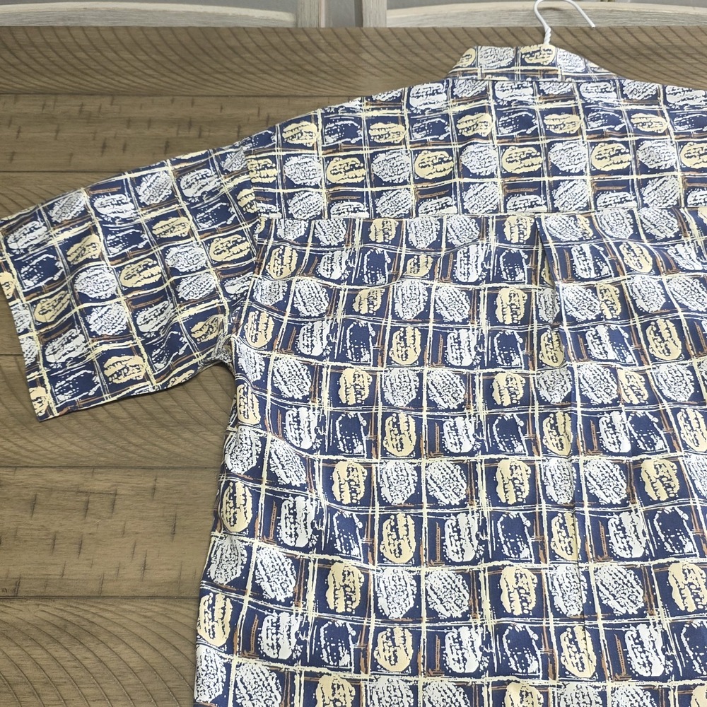 Alexander Martin 100% Cotton Button Up Shirt Large Blue Geometric Print Vintage - Picture 8 of 11